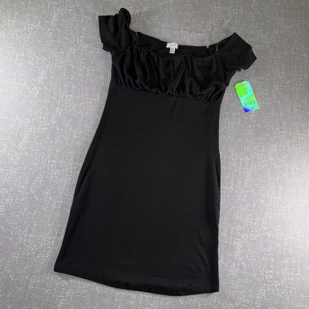 Justify Dress Juniors Large Black Off Shoulder Bodycon Short Sleeve NWT